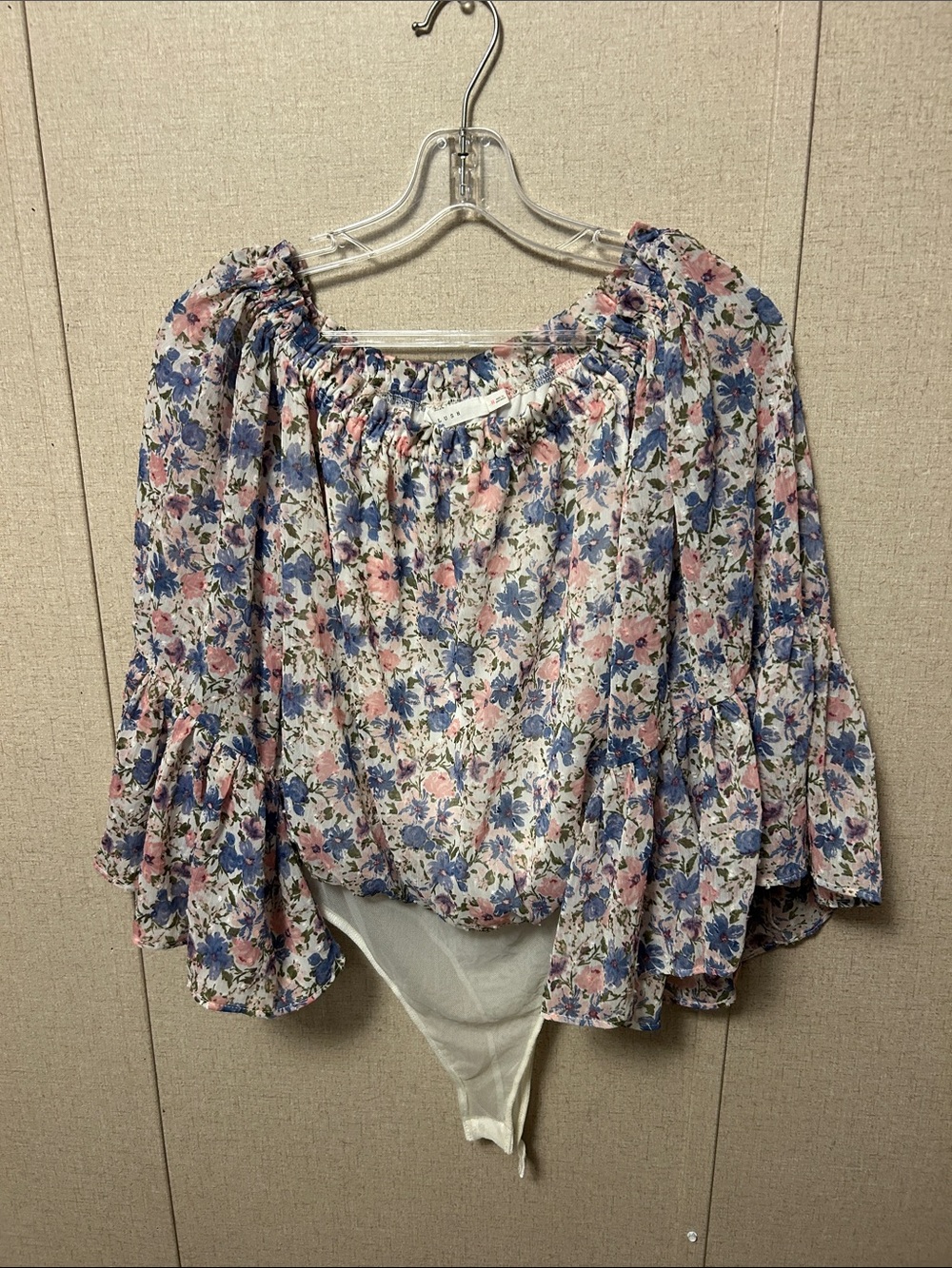 Lush Floral Off-Shoulder Top in Blue & Pink